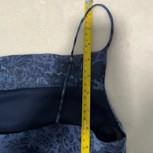 Vintage Midi Asymmetrical Cowl Neck Dress Size 2 Blue Pattern - Picture 8 of 10